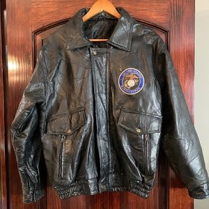Marines Vintage Leather Embroidered Bomber Jacket